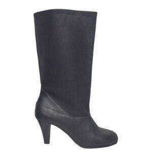 SAKS FIFTH AVENUE Black Leather Slouchy Mid-Calf Boot Heel 7